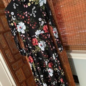Yumi Kim Black Floral Long Sleeve Dress